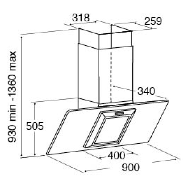 cda angled glass chimney cooker hood