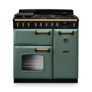 Rangemaster Classic Deluxe 90cm Dual Fuel Mineral Green/Antique Brass