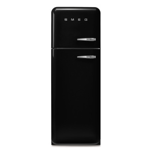 Smeg 60cm 50s Style Left Hand Hinge Freezer over Fridge Black