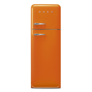 Smeg 60cm 50s Style Right Hand Hinge Freezer over Fridge Orange