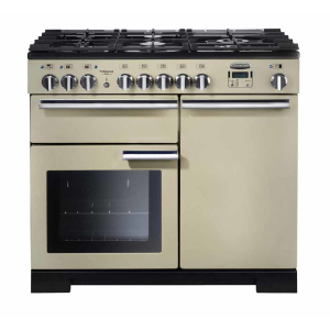 Rangemaster Professional Deluxe 100 Dual Fuel Freestanding cooker Electric Gas Black, Cream
