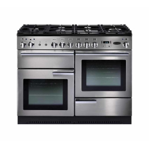 Rangemaster Professional + 110 Dual Fuel Freestanding cooker Electric Gas Black, Stainless steel