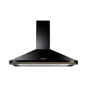 Rangemaster 110cm Classic Chimney Hood Black / Brass Rail & Badge