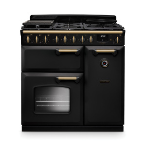 Rangemaster Classic Deluxe 90cm Dual Fuel Charcoal Black/Antique Brass