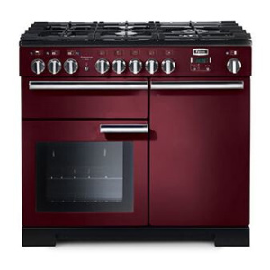 Rangemaster Professional Deluxe 100cm Dual Fuel Freestanding cooker Electric Gas - Cranberry with Chrome