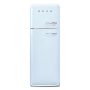 Smeg 60cm 50s Style Left Hand Hinge Freezer over Fridge Pastel Blue