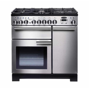 Rangemaster Professional Deluxe 90 Dual Fuel Freestanding cooker Electric Gas Black, Stainless steel