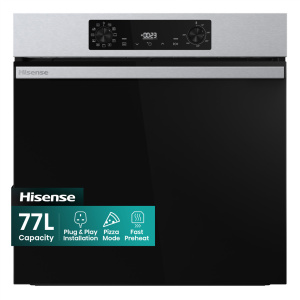 Hisense Hi2 BI622AXPGUK Built In Electric Single Steam, Plug & Play Oven - Stainless Steel/Black