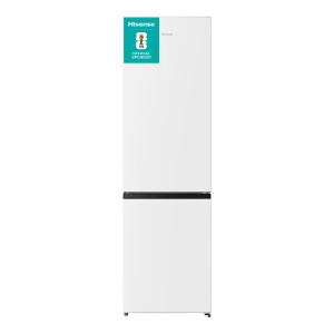 Hisense Spacious 336L fridge freezer with FreshZone moisture control, LED display, wine rack, and Eco Mode. Quiet operation, fl