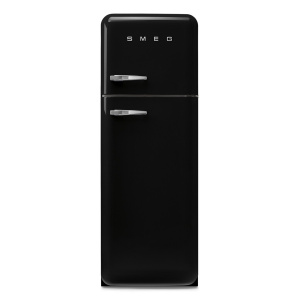 Smeg 60cm 50s Style Right Hand Hinge Freezer over Fridge Black