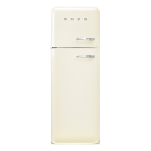 Smeg 60cm 50s Style Left Hand Hinge Freezer over Fridge Cream