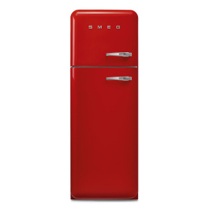 Smeg 60cm 50s Style Left Hand Hinge Freezer over Fridge Red