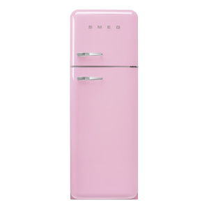 Smeg 60cm 50s Style Right Hand Hinge Freezer over Fridge Pink