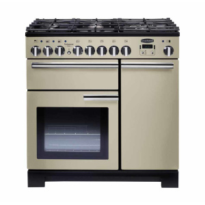 Rangemaster Professional Deluxe 90 Dual Fuel Freestanding cooker Electric Gas Black, Cream