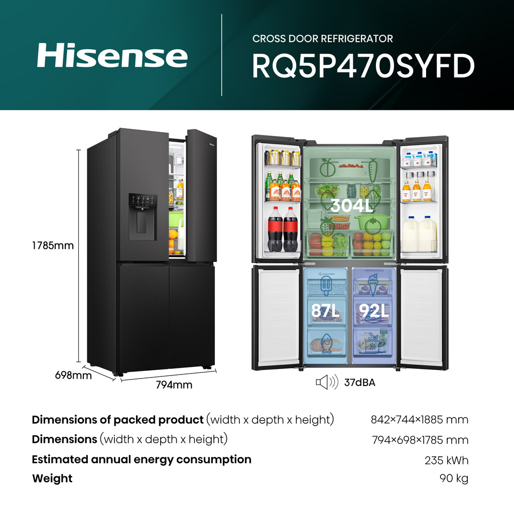 Hisense RQ5P470SYFD side-by-side refrigerator Freestanding 483 L Black - Image 22